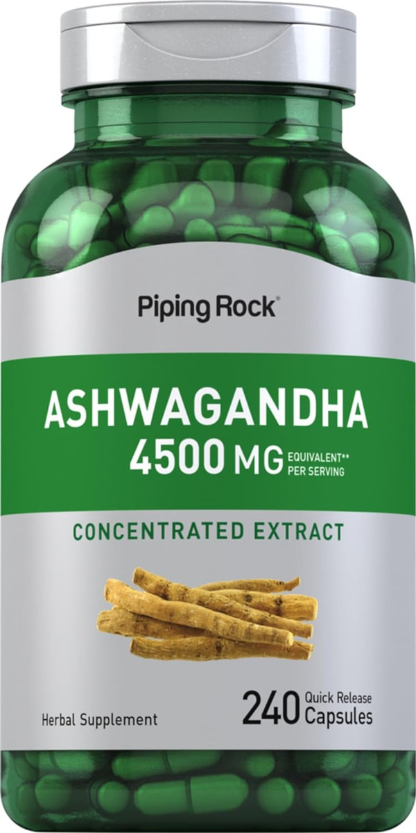 Piping Rock Ashwagandha Suplemento 4500 Mg | 240 Cápsulas | Extracto De Hierbas | Con Pimienta Negra | Sin Omg, Sin Glu