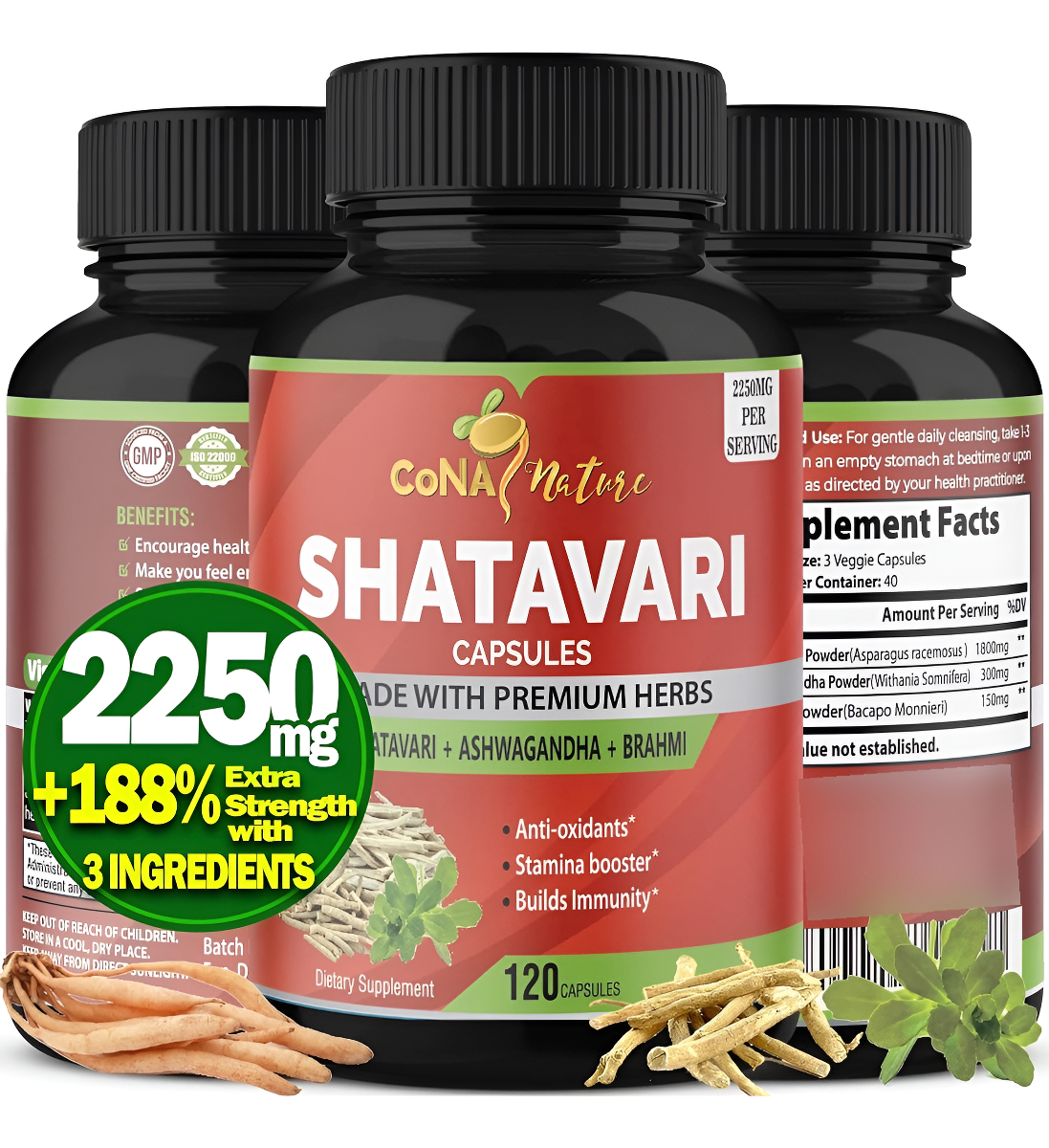Cápsulas De Shatavari Orgánicas De 2250 Mg Con Extracto De Ashwagandha, Bacopa, Alivio Del Estrés Y Ansiedad, Suplement