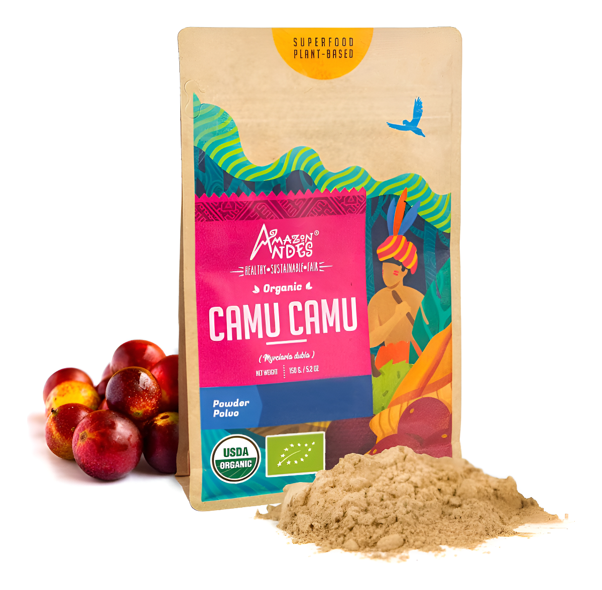 Amazon Andes Camu Camu - Polvo De Frutas (myrciaria Dubia), Rico En Vitamina C Y Ácido Ascórbico 5,02 Oz
