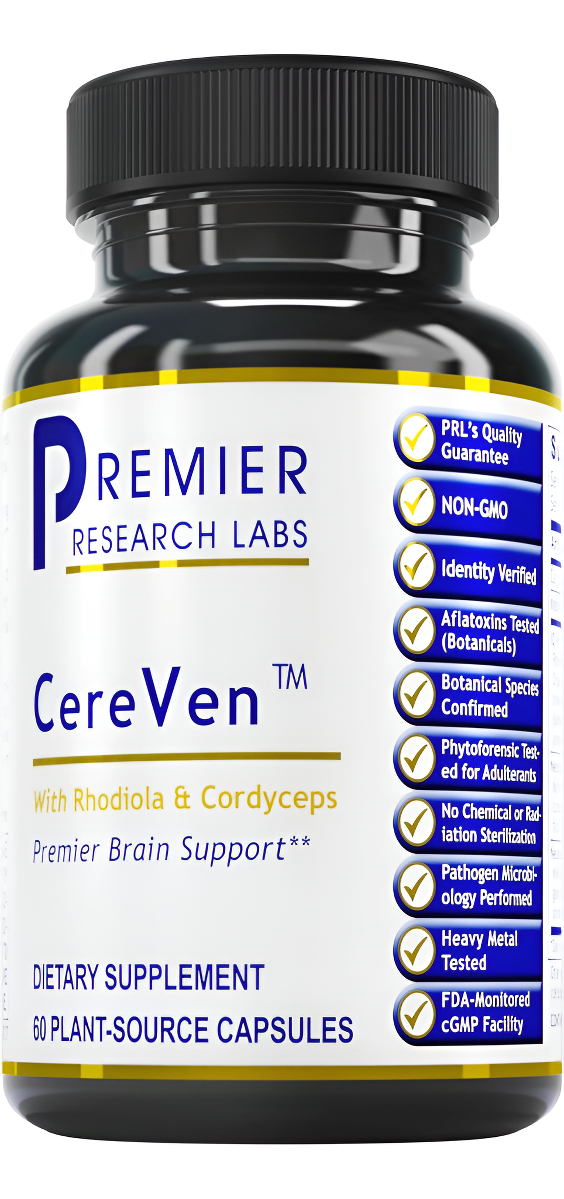 Premier Research Labs Cereven, Suplemento De Apoyo Cerebral Con Extracto De Rodiola, Coral Marino Y Cúrcuma, 60 Cápsulas