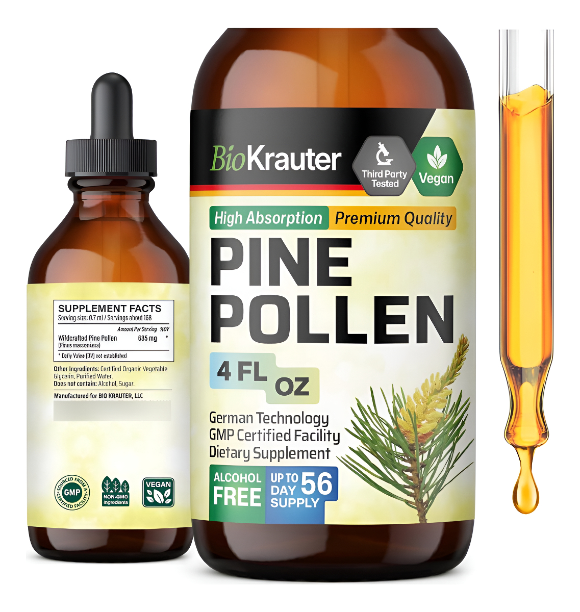 Mauwe Herbs Tintura De Polen De Pino, Extracto Líquido De Polvo De Polen De Pino Orgánico Para Apoyo Inmunológico, Supl