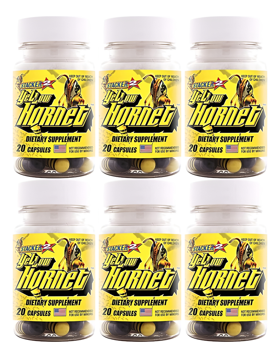 Stacker 2 Suplemento Dietético A Base De Hierbas Yellow Hornet, 20 Tabletas, Paquete De 6