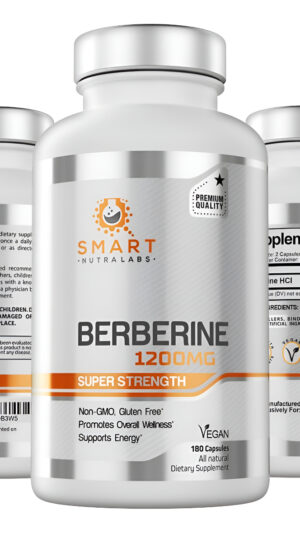 Smart Nutra Labs Berberina Hcl Prémium 1200 Mg- 180 Cápsulas Veganas, Suplemento De Berberina 100% Pura, Sin Omg, Sin G
