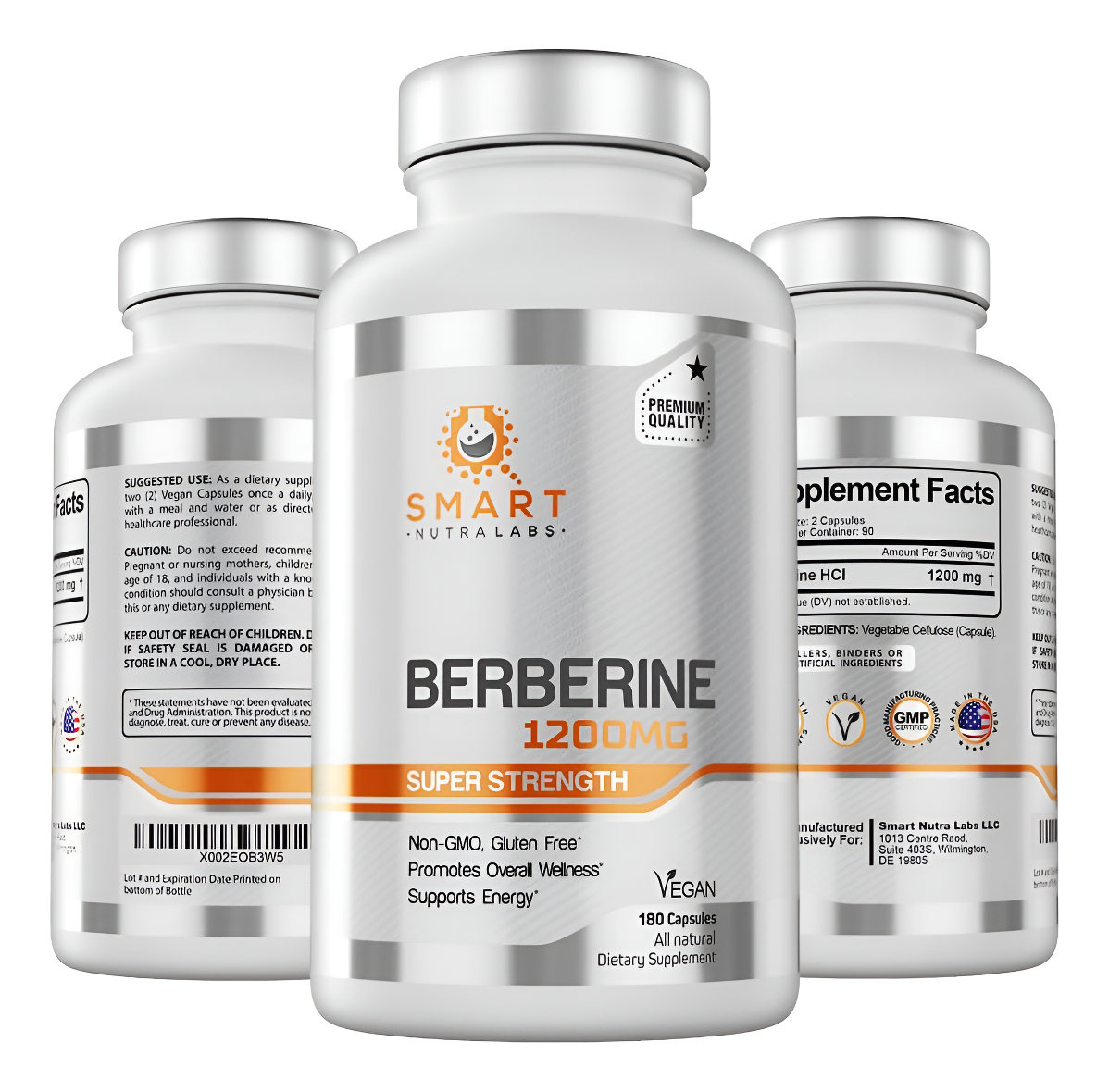 Smart Nutra Labs Berberina Hcl Prémium 1200 Mg- 180 Cápsulas Veganas, Suplemento De Berberina 100% Pura, Sin Omg, Sin G