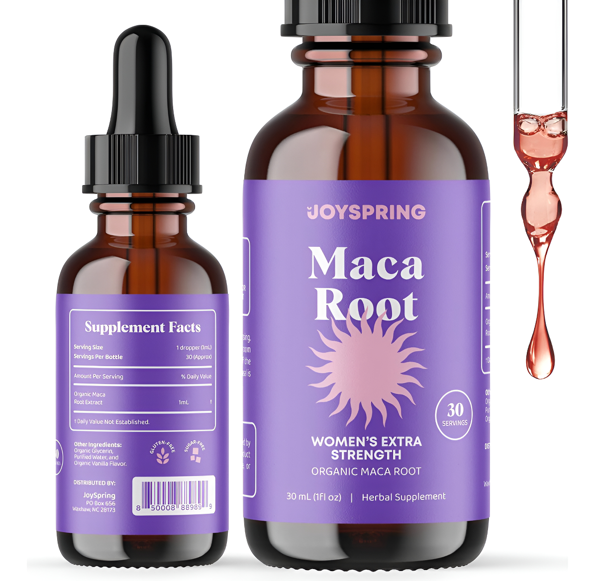 Joyspring Raíz De Maca Orgánica, Gotas Líquidas Naturales, Suplemento Herbal, 30 Ml
