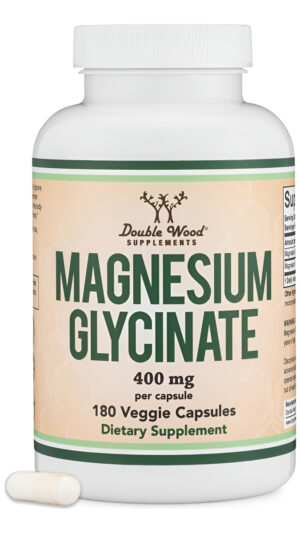 Double Wood Supplements Glicinato De Magnesio 400 Mg, 180 Cápsulas Veganas, Magnesio De Alta Absorción