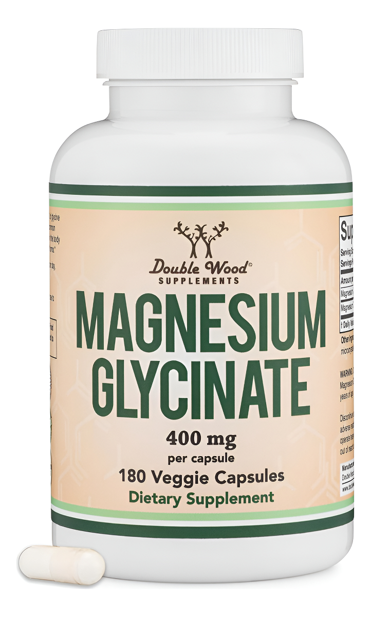 Double Wood Supplements Glicinato De Magnesio 400 Mg, 180 Cápsulas Veganas, Magnesio De Alta Absorción
