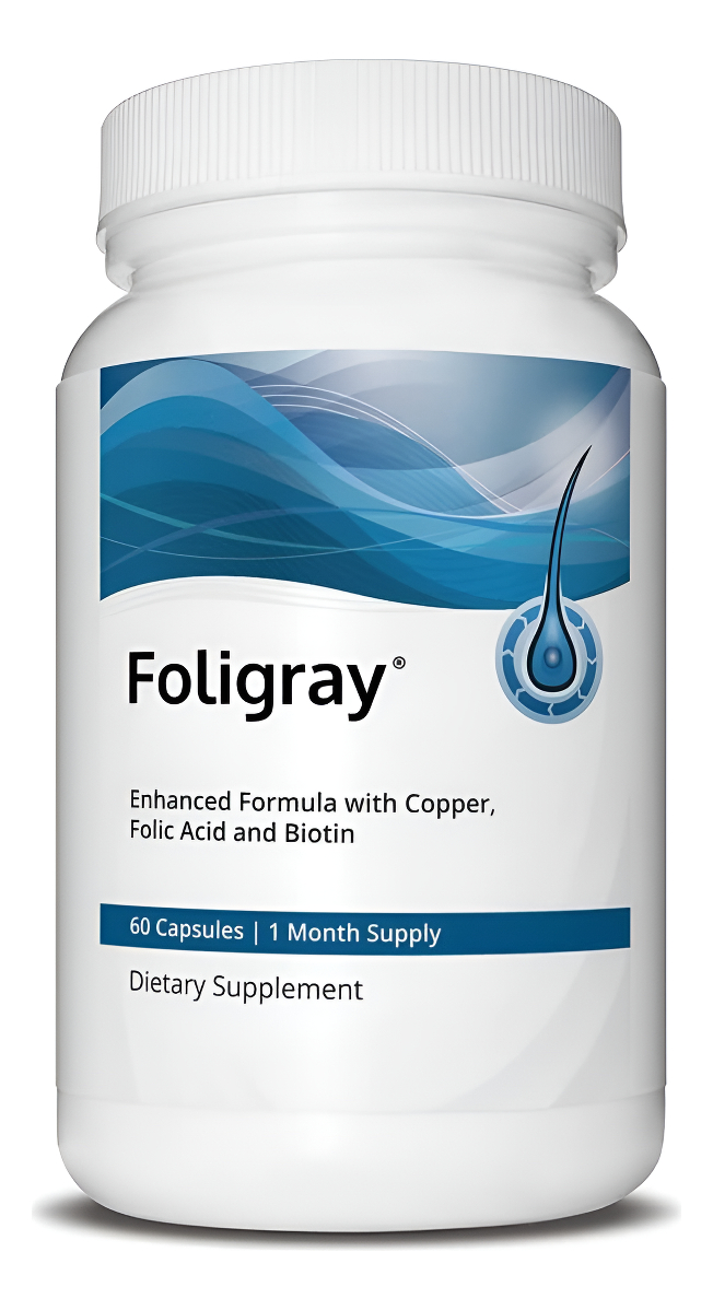 Foligray Suplemento Capilar Con Vitaminas Para El Cabello, Catalasa, Cobre Y Biotina, 60 Cápsulas