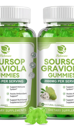 Paquete De 2 Gomitas De Graviola De Guanábana, 2000 Mg De Extracto De Hojas De Guanábana Extra Fuerte Con Vitamina C, Z