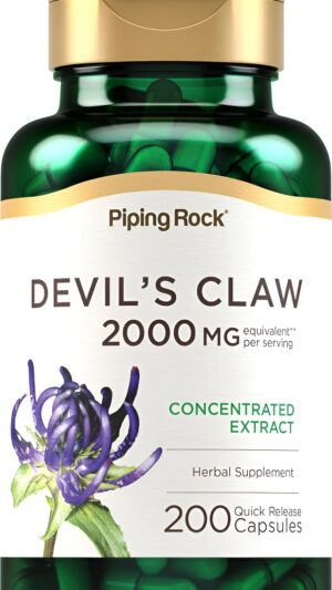 Piping Rock Devils Claw 2000mg | 200 Cápsulas | Suplemento De Hierbas | Extracto Concentrado | Sin Omg, Sin Gluten