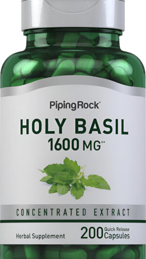 Piping Rock Extracto De Albahaca Sagrada De 1600 Mg | 200 Cápsulas | Extracto De Hoja De Albahaca Sagrada Tulsi | Suple