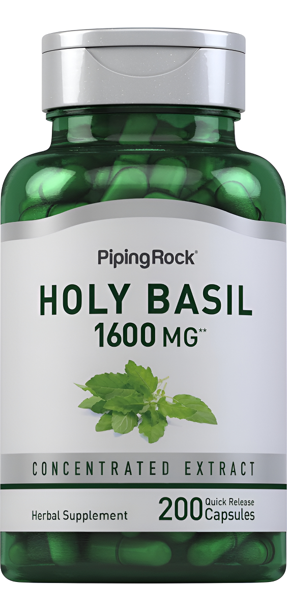 Piping Rock Extracto De Albahaca Sagrada De 1600 Mg | 200 Cápsulas | Extracto De Hoja De Albahaca Sagrada Tulsi | Suple