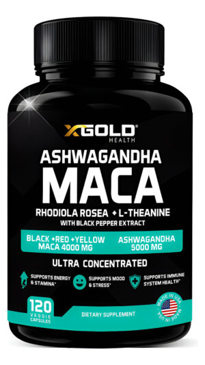 Ashwagandha 5,000 Mg + Raíz De Maca Negra, Roja, Amarilla 4,000 Mg, Rodiola Y L-teanina: Extracto 30:1 Cápsulas De Ashw