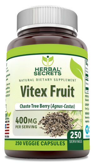 Herbal Secrets Vitex Fruit 400 Mg 250 Cápsulas Vegetales Suplemento | Sin Omg | Sin Gluten | Fabricado En Estados Unidos