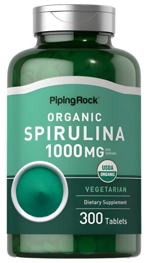 Piping Rock Espirulina Orgánica 1000 Mg | 300 Pastillas | Vegetariano, Sin Omg, Suplemento Sin Gluten