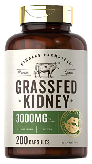 Herbage Farmstead Suplemento De Riñón De Carne De Res Alimentada Con Pasto | 200 Cápsulas | 3000 Mg | Suplemento Bovino