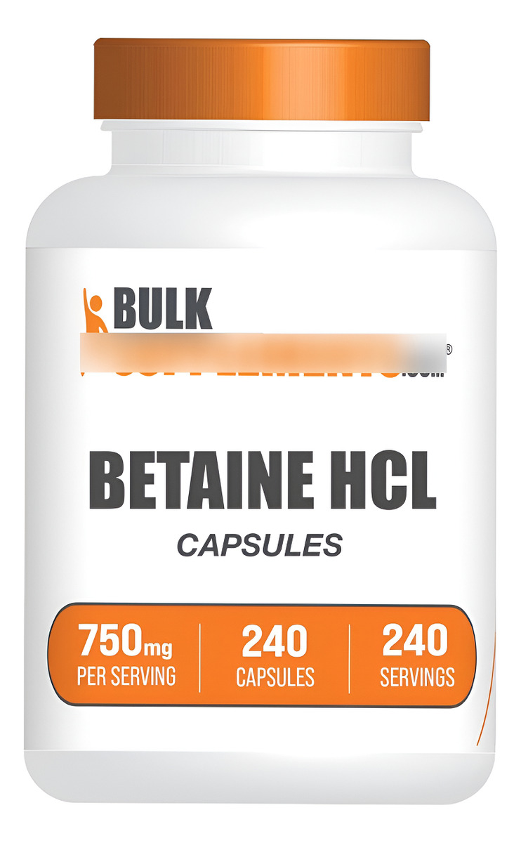 Bulksupplements Betaína Hcl 240 Cápsulas, Suplemento De Clorhidrato De Betaína, Betaína 750mg, Sin Gluten
