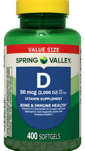 Spring Valley 400 Cápsulas Blandas De Suplemento De Vitamina D3, 2000 Ui + 1 Mini Recipiente De Píldoras