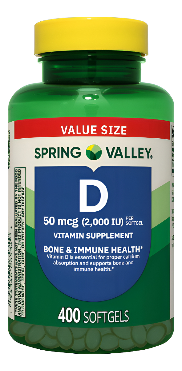 Spring Valley 400 Cápsulas Blandas De Suplemento De Vitamina D3, 2000 Ui + 1 Mini Recipiente De Píldoras