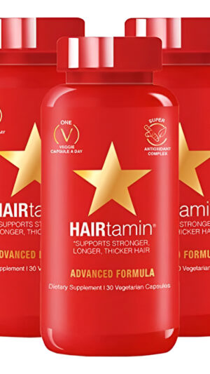 Hairtamin Suplemento Vitamínico De Biotina Para Rápido Crecimiento Del Cabello Sin Gluten, 30 Cápsulas Vegetarianas