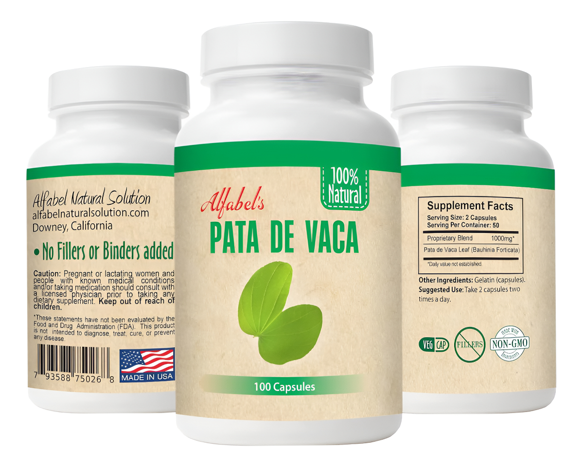 Alfabel Natural Solution Hierba Pata De Vaca, Suplemento Herbal 100% Natural, 100 Cápsulas, Sin Rellenos