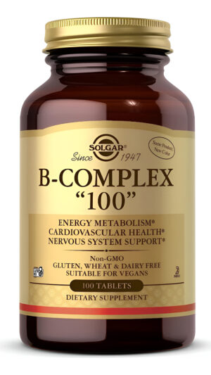 Solgar B-complex -100-, 100 Tabletas, Metabolismo Energético, Salud Cardiovascular, Sin Omg, Vegano, Sin Gluten
