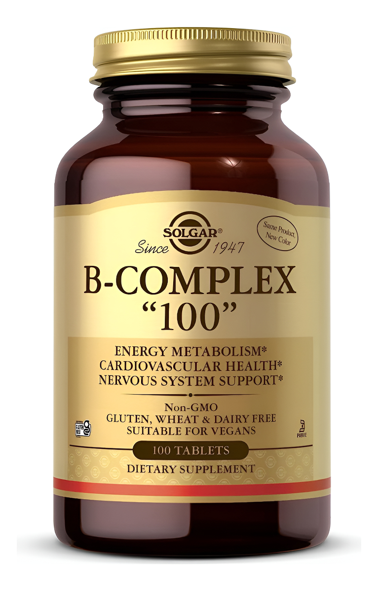 Solgar B-complex -100-, 100 Tabletas, Metabolismo Energético, Salud Cardiovascular, Sin Omg, Vegano, Sin Gluten