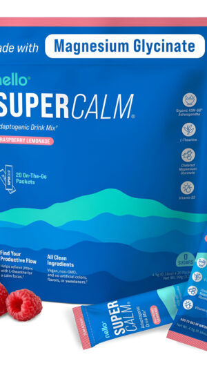 Nello Supercalm - Mezcla De Bebida En Polvo, Limonada De Frambuesa, L Teanina, Ksm-66 Ashwagandha, Glicinato De Magnesi