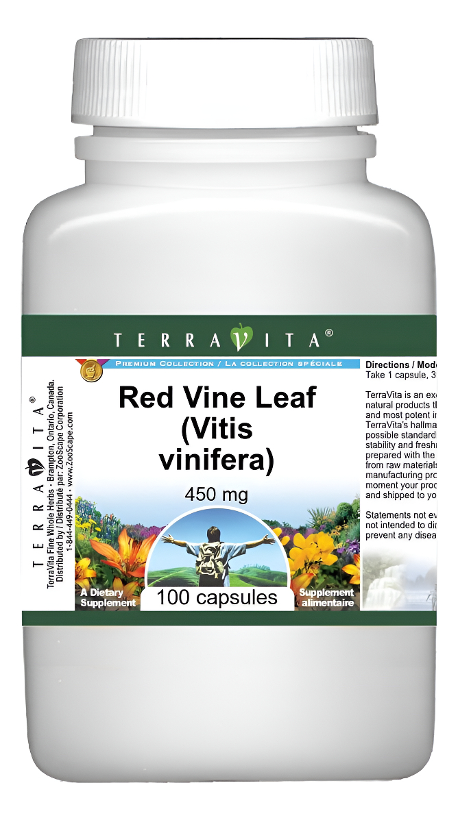 Terravita Hoja De Vid Roja (vitis Vinifera) - 450 Mg (100 Cápsulas, Zin: 511411) - Paquete De 3