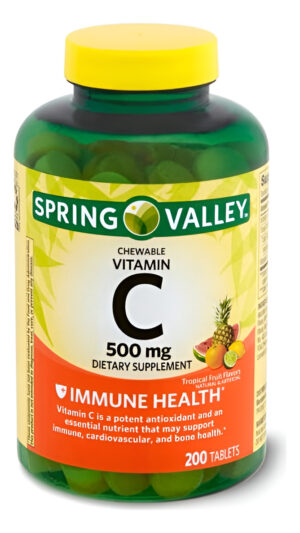 Spring Valley - Vitamina C Múltiples Sabores De Frutas 500 Mg, 200 Tabletas Masticables (paquete De 2)