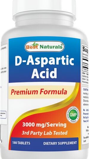 Best Naturals Ácido Aspártico D (daa) 3000 Mg Por Porción, Sin Omg Y Sin Gluten, 180 Tabletas