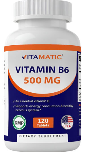 Vitamatic Vitamina B6 (piridoxina Hci), 500 Mg 120 Tabletas Veganas