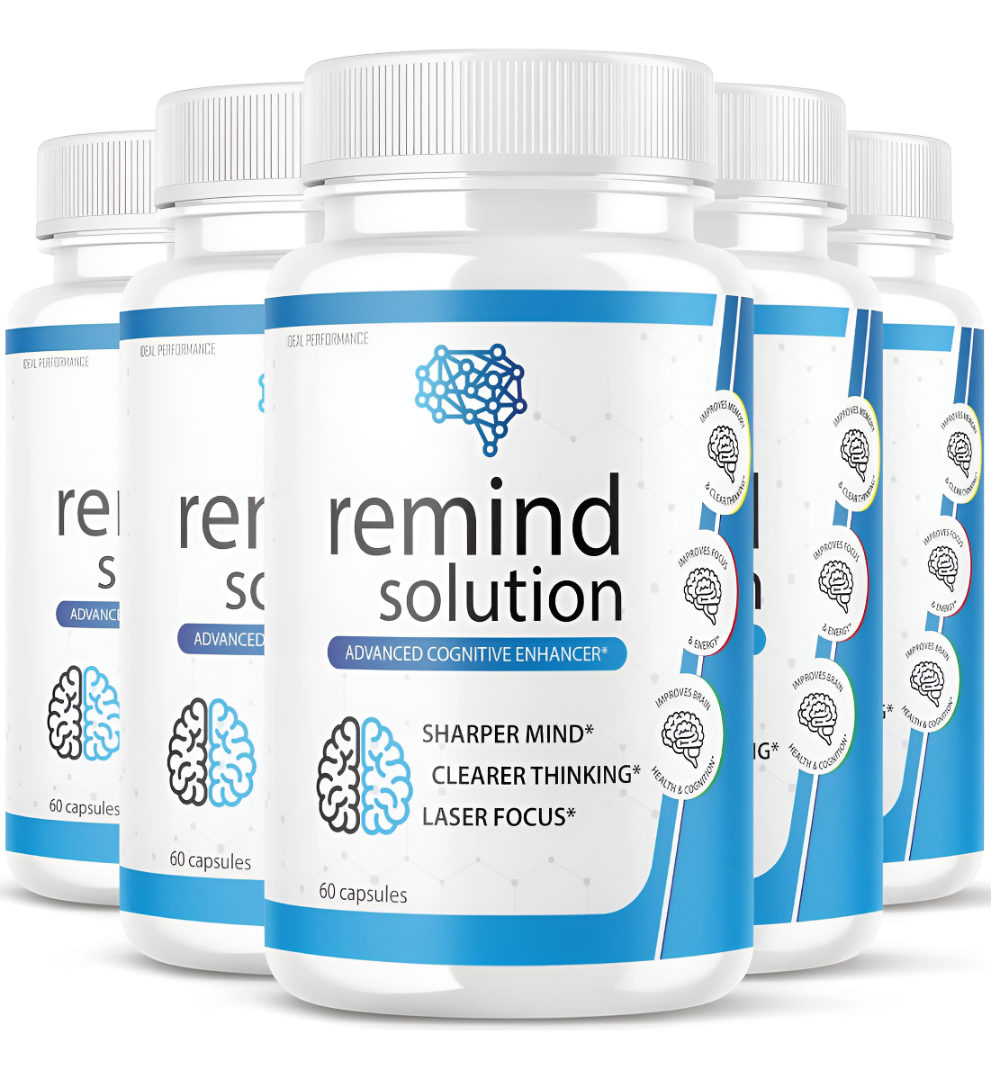 (5 Unidades) Remind Solution For Memory Advanced Cognitive Brain Health Function Focus Max Concentration Recall Supleme
