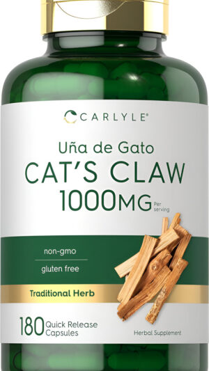 Carlyle Cápsulas De Garra De Gato 1000 Mg | 180 Unidades | Uncaria Tomentosa | Suplemento Sin Omg, Sin Gluten