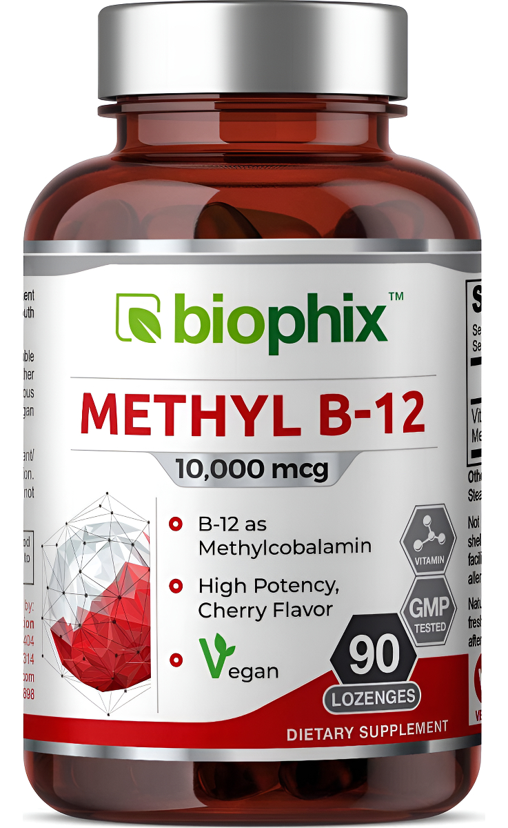 Biophix Metil B-12 10000 Mcg 90 Pastillas Veganas, Extra Fuerte, Apoya El Sistema Nervioso