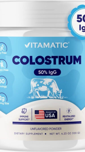 Vitamatic Polvo De Calostro Bovino  50% Más Alto De Igg  Suplemento Para La Salud Intestinal, Crecimiento Del Cabello