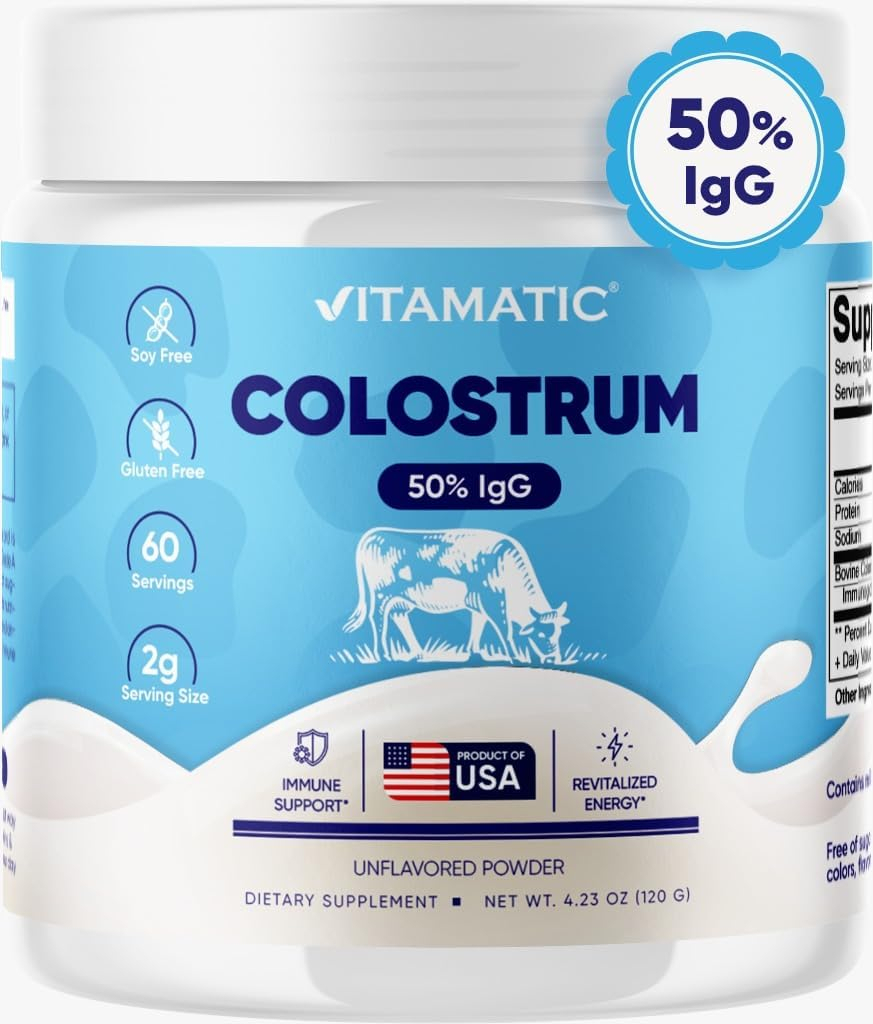 Vitamatic Polvo De Calostro Bovino 50% Más Alto De Igg Suplemento Para La Salud Intestinal, Crecimiento Del Cabello