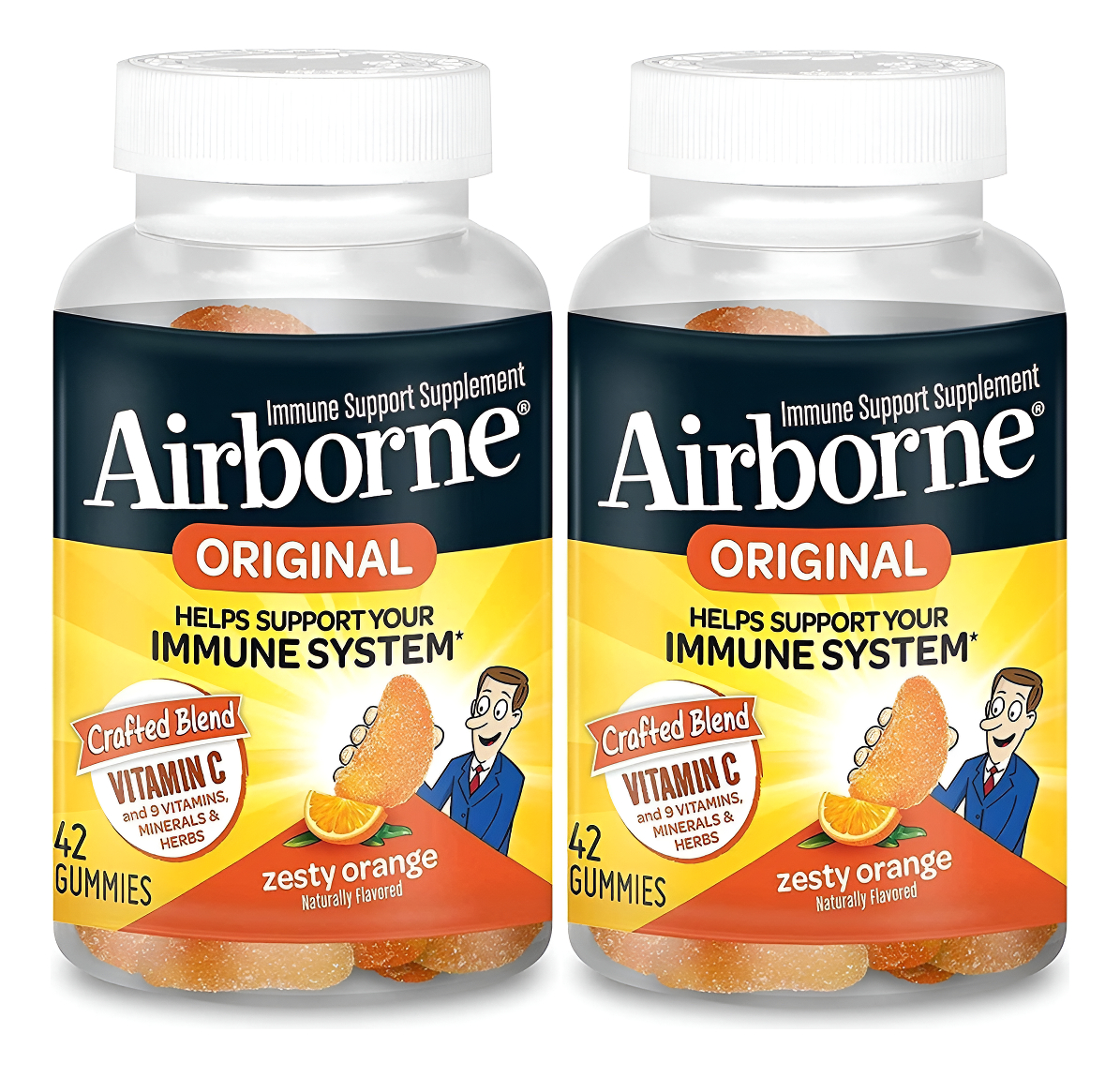 Airborne, Suplemento Original Para El Soporte Inmunológico, 42 gomitas De Naranja, 2
