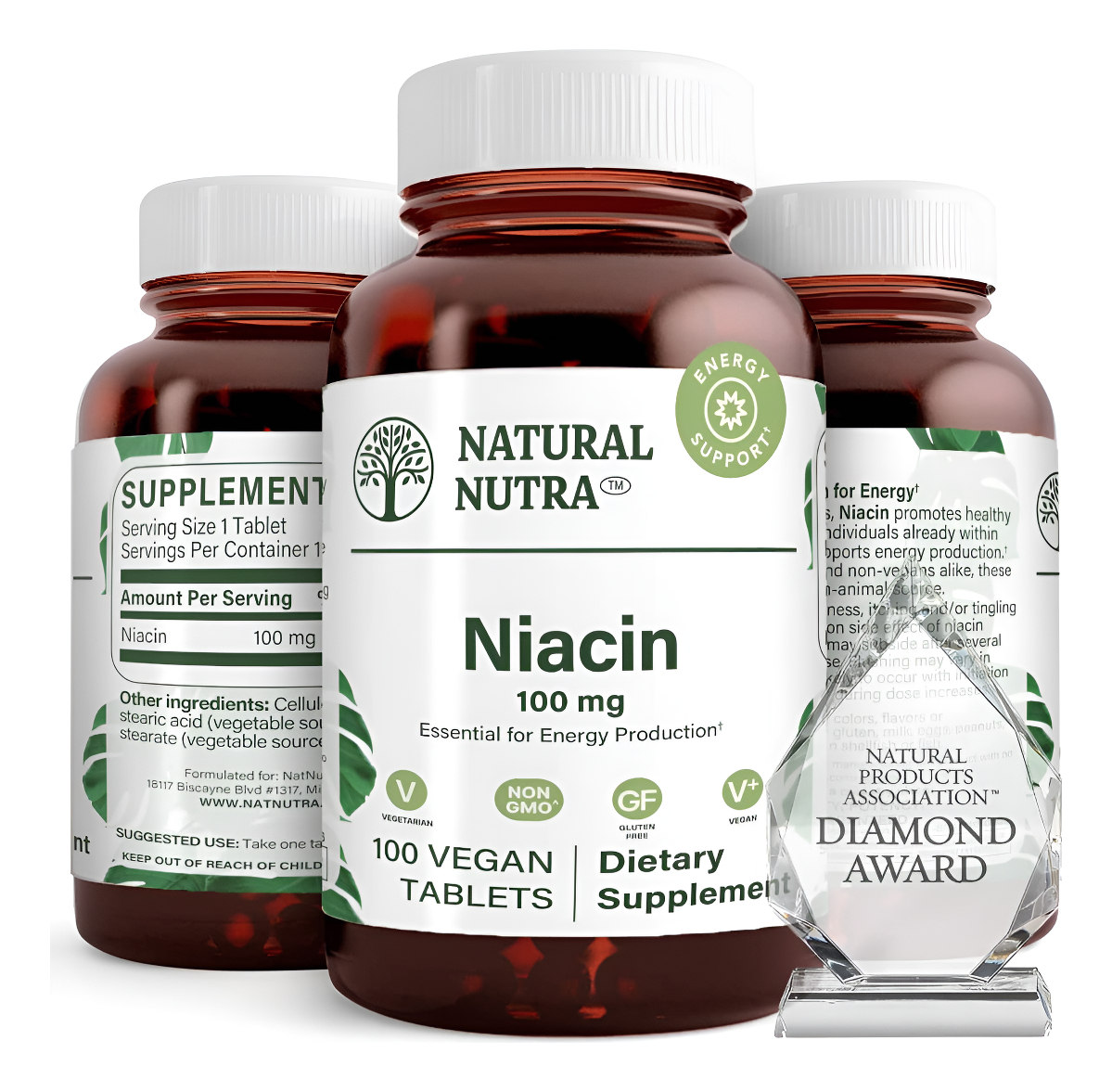 Natural Nutra Niacina Como Ácido Nicotínico (vitamina B3) Suplemento Para Energía 100 Mg, 100 Tabletas
