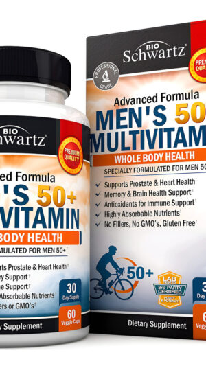Once Daily Multivitamínico Para Hombres De 50 Años O Más, Suplemento Para Apoyo A La Salud Cardíaca, 60 Cápsulas Veganas