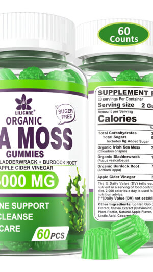 Suplemento De Musgo Marino De 5000 Mg, Gomitas De Musgo Marino Sin Azúcar, Musgo Marino Irlandés, Raíz De Bardana, Veji