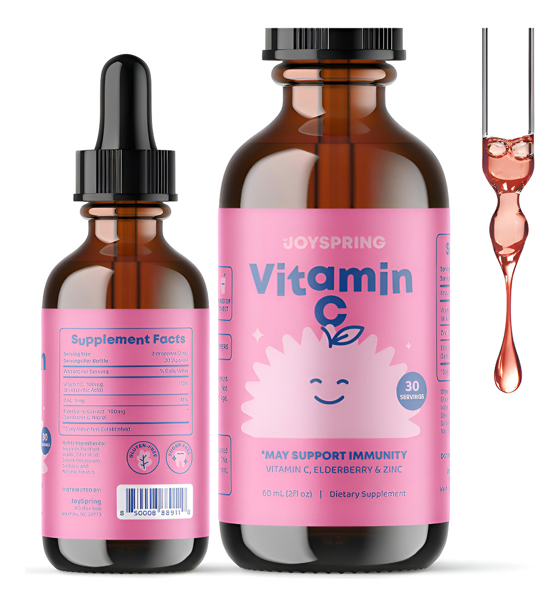 Joyspring Vitamina C Y Zinc Para Niños, Suplemento Líquido Con Zinc Y Saúco | 2 Fl. Oz.