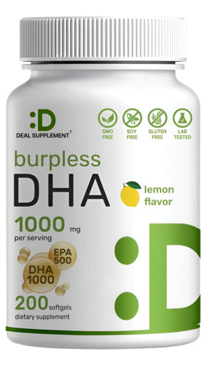 Deal Supplement Suplementos De Dha | 240 Cápsulas Blandas, Sin Eructos, Sabor A Limón, Dha 1000 Mg + Epa 500 Mg