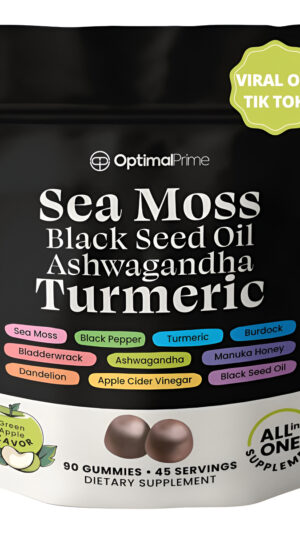 Optimal Prime 90 Gomitas De Musgo Marino, Musgo Marino 3000 Mg, Semilla Negra 2000 Mg, Ashwagandha 1000 Mg