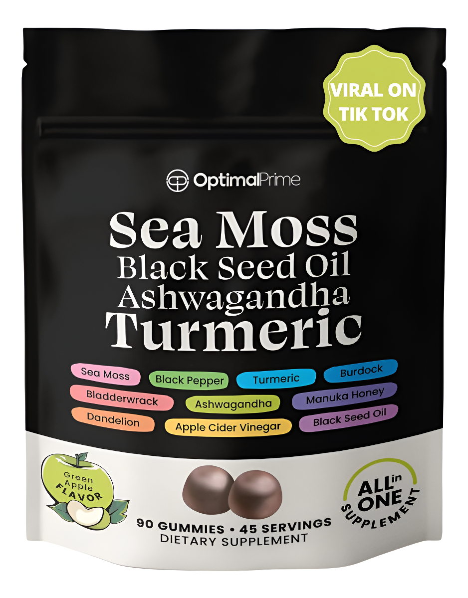 Optimal Prime 90 Gomitas De Musgo Marino, Musgo Marino 3000 Mg, Semilla Negra 2000 Mg, Ashwagandha 1000 Mg
