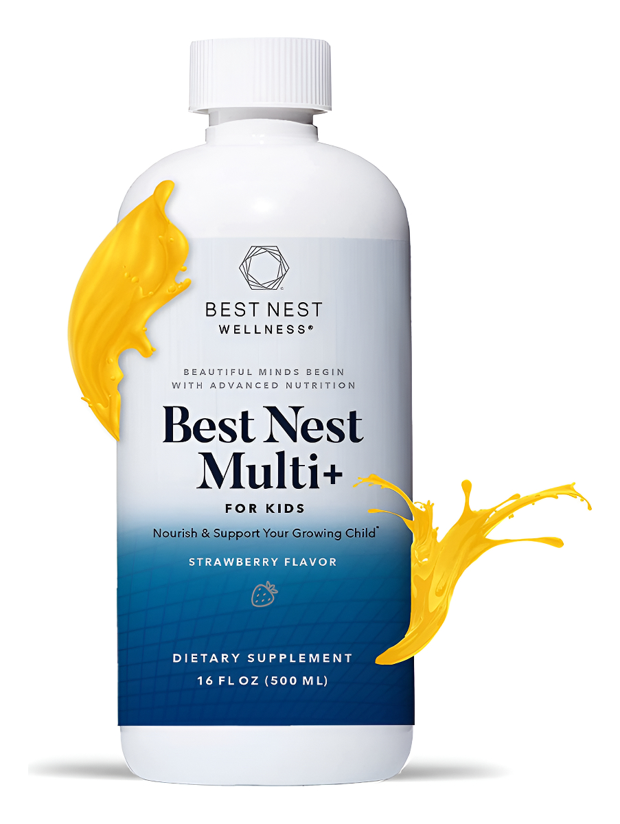 Best Nest Multi+ Para Niños, Sabor A Fresa, Multivitamínico Líquido, Metilfolato (ácido Fólico), Metilcobalamina