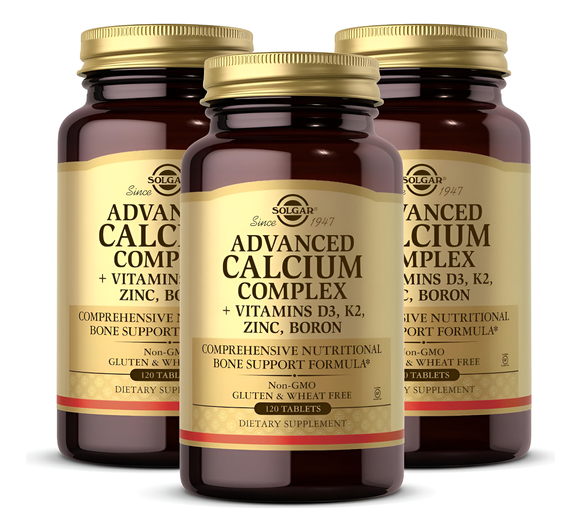 Solgar Advanced Calcium Complex 120 Tabletas, Paquete De 3 Con Zinc, Boro, Vitaminas D3 Y K2 Sin Omg, Sin Gluten,