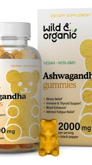 Wild & Organic Ashwagandha Gummies - Gomitas Para Aliviar El Estrés Y La Ansiedad, Suplemento Vegano Masticable Para El