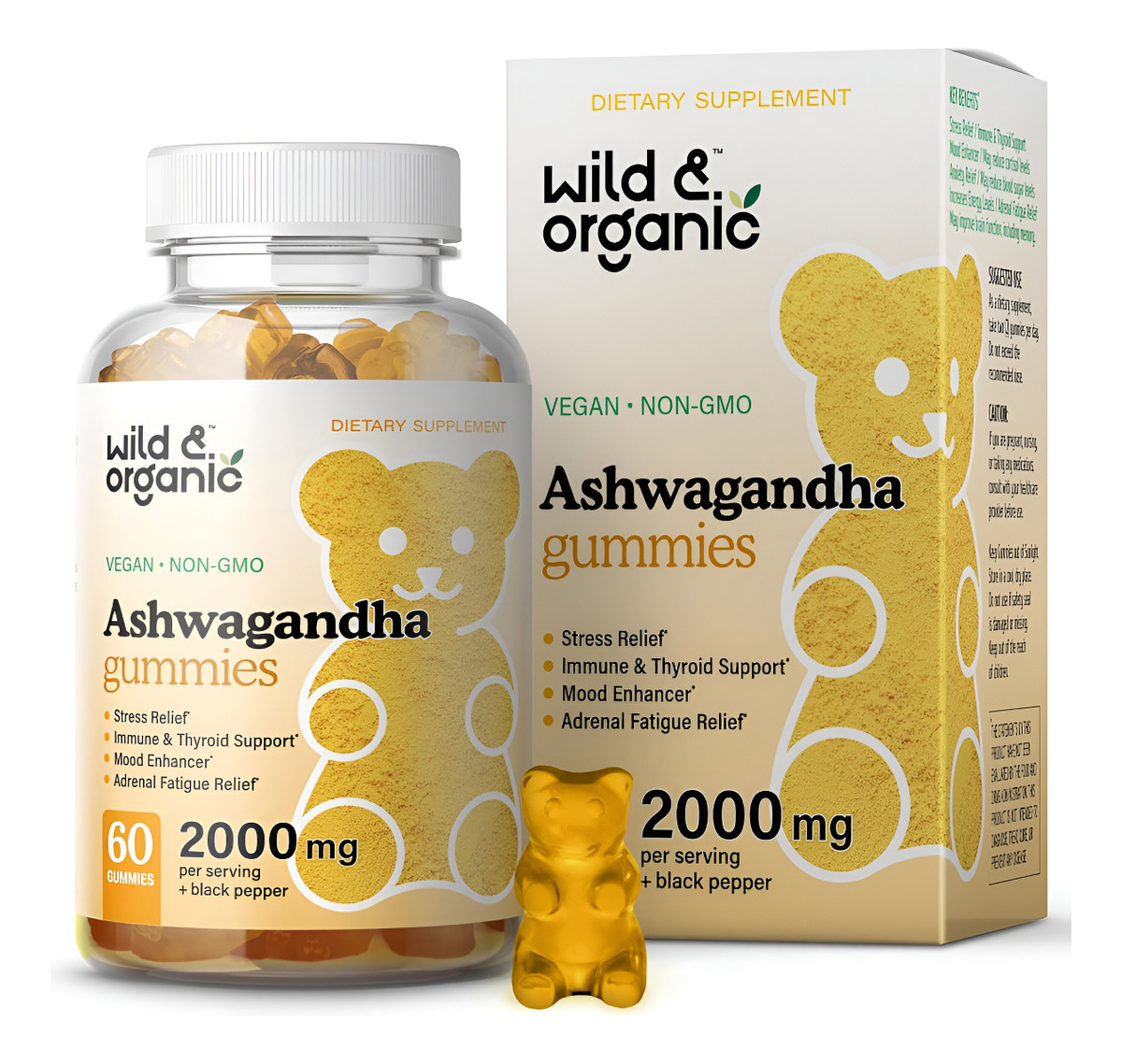 Wild & Organic Ashwagandha Gummies - Gomitas Para Aliviar El Estrés Y La Ansiedad, Suplemento Vegano Masticable Para El