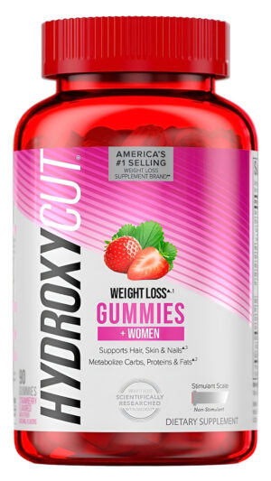 Hydroxycut Gomitas + Mujeres, Fresa - 99% Libre De Cafeína - Apoya El Cabello, La Piel Y Las Uñas - Metaboliza Carbohid